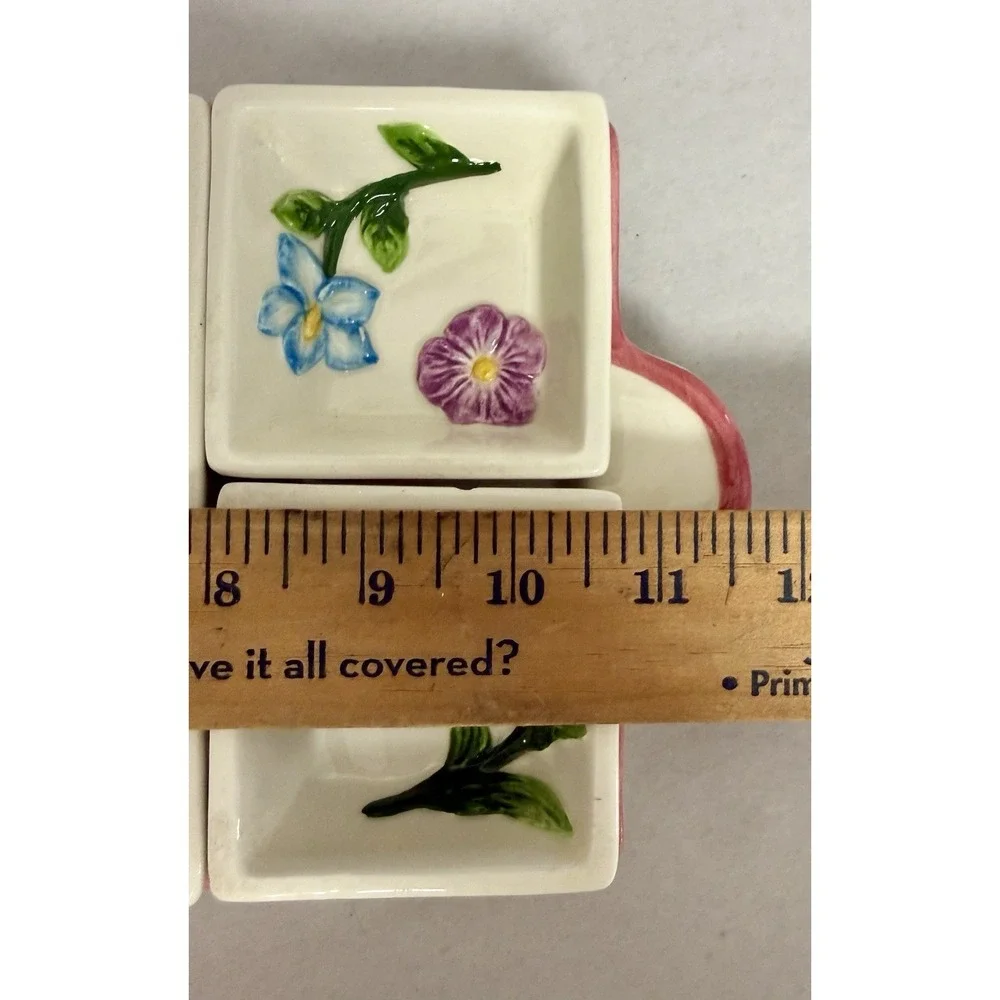 Rare VTG  1999 Debco Floral Ceramic 5 Bowl Serving Tray Platter Set Unused